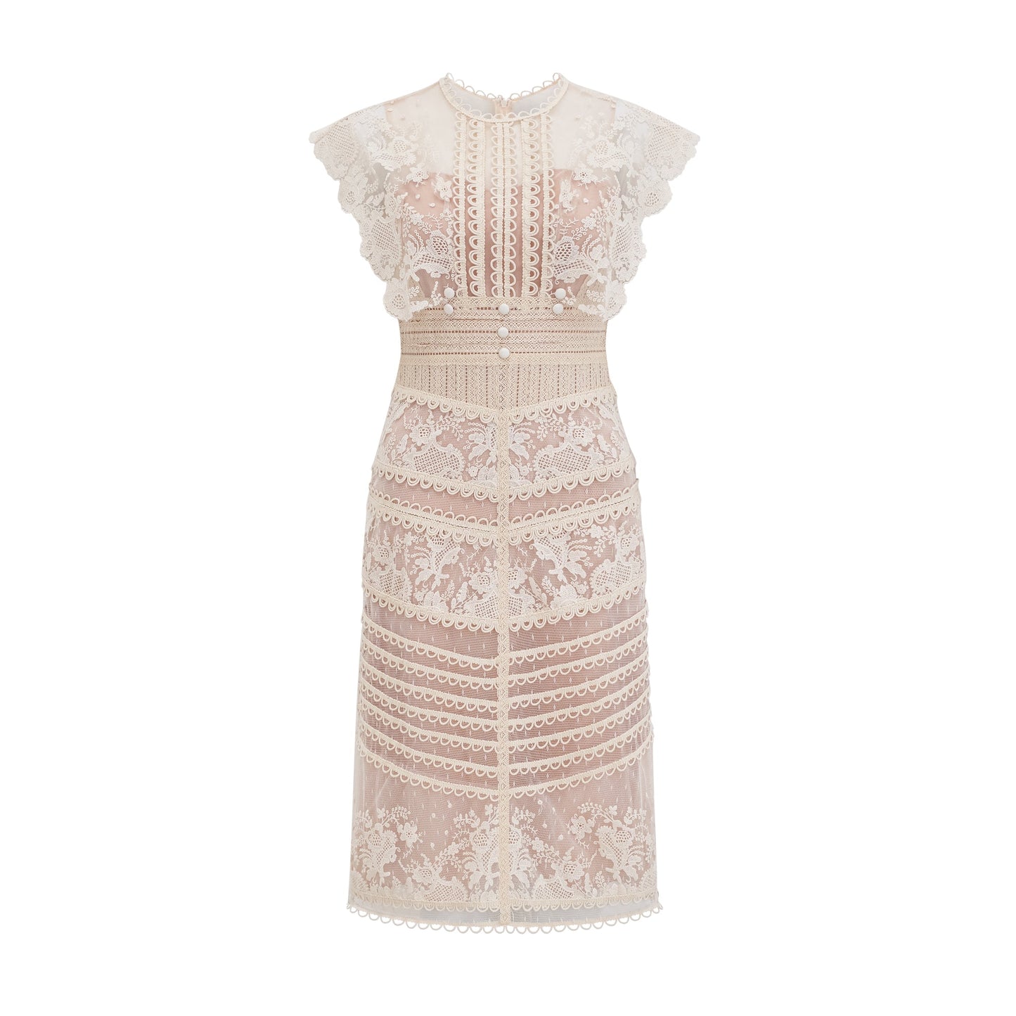 Neutrals Fleur çiçek işlemeli dantel midi elbise