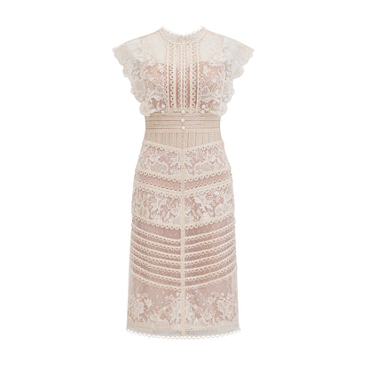 Neutrals Fleur çiçek işlemeli dantel midi elbise