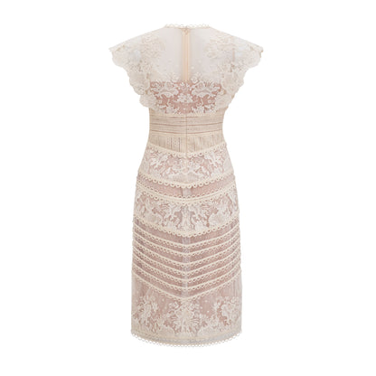 Neutrals Fleur çiçek işlemeli dantel midi elbise