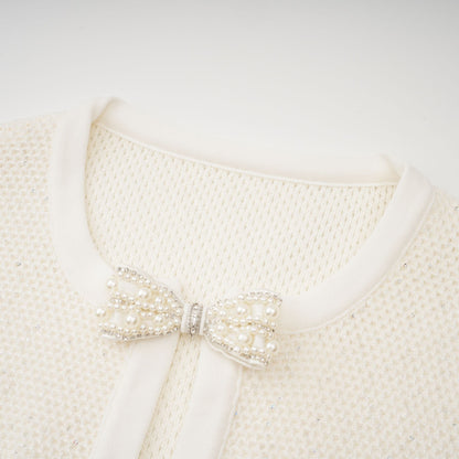 Adélade White Embellished Knit Midi Dress