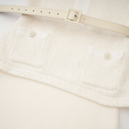 Adélade White Embellished Knit Midi Dress
