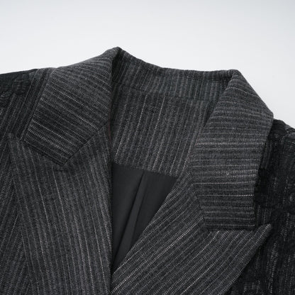 Sidonie Gri Çiçek Aplikeli Çizgili Blazer ve Etek Takım