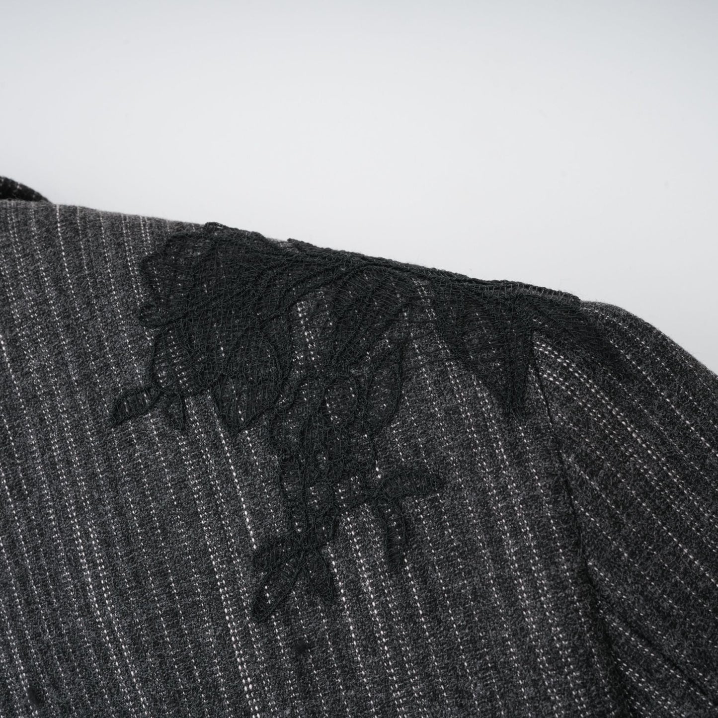 Sidonie Grey Floral Appliqué Striped Blazer & Skirt Set