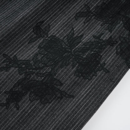 Sidonie Gri Çiçek Aplikeli Çizgili Blazer ve Etek Takım