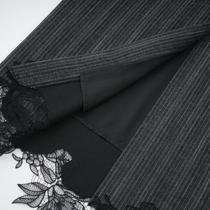 Sidonie Grey Floral Appliqué Striped Blazer & Skirt Set