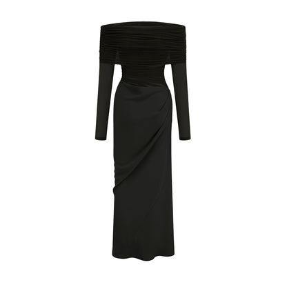 Estelle off-shoulder semi-sheer midi dress in Black
