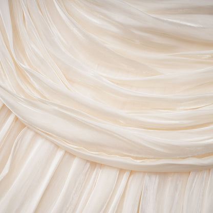 Gustave Neutral Ruched Cape Ruffled Maxi Dress