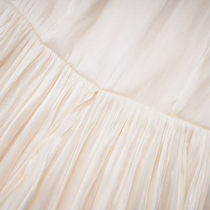 Gustave Neutral Ruched Cape Ruffled Maxi Dress