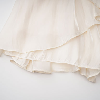 Gustave Neutral Ruched Cape Ruffled Maxi Dress