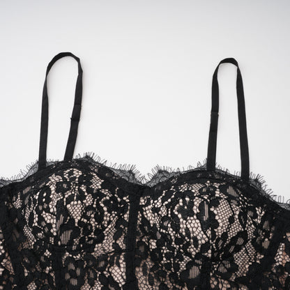 Giorgia Black Floral Lace Corset Maxi Dress