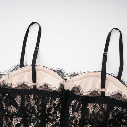 Giorgia Black Floral Lace Corset Maxi Dress