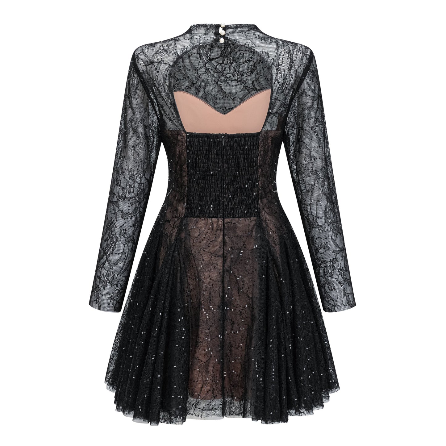 Mirabella Black Sequined Flroal Lace Mini Dress