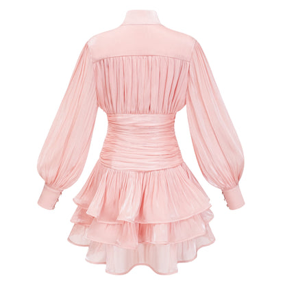 Emersyn Pink High-Neck Ruffled Detail Mini Dress