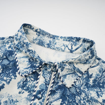 Adélaïde Graphic-Print Midi Dress in Blue