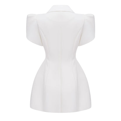 Acharya White Shawl Lapel Mini Dress