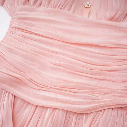 Emersyn Pink High-Neck Ruffled Detail Mini Dress