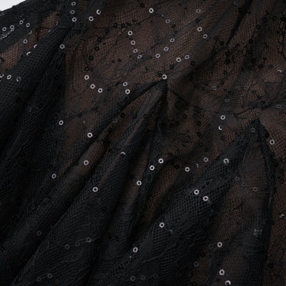 Mirabella Black Sequined Flroal Lace Mini Dress