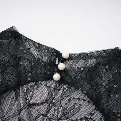 Mirabella Black Sequined Flroal Lace Mini Dress