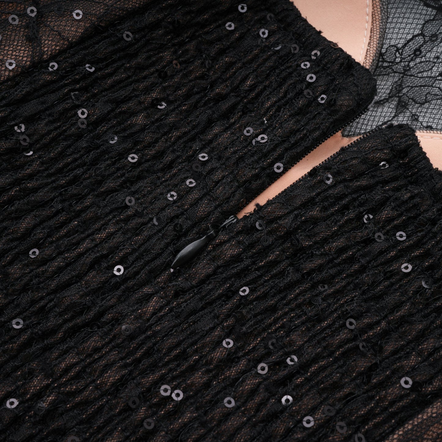Mirabella Black Sequined Flroal Lace Mini Dress