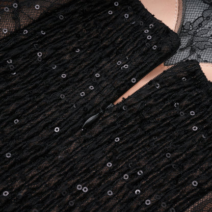 Mirabella Black Sequined Flroal Lace Mini Dress