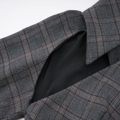 Serena Grey Cut Out Checked Blazer & Skirt Set