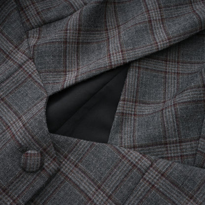 Serena Grey Cut Out Checked Blazer & Skirt Set