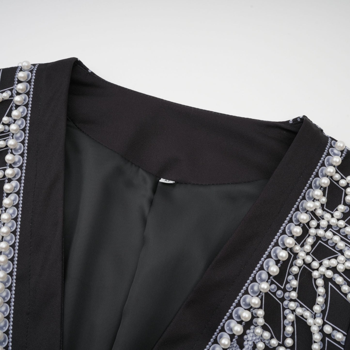 Catherine desenli V yaka blazer elbise