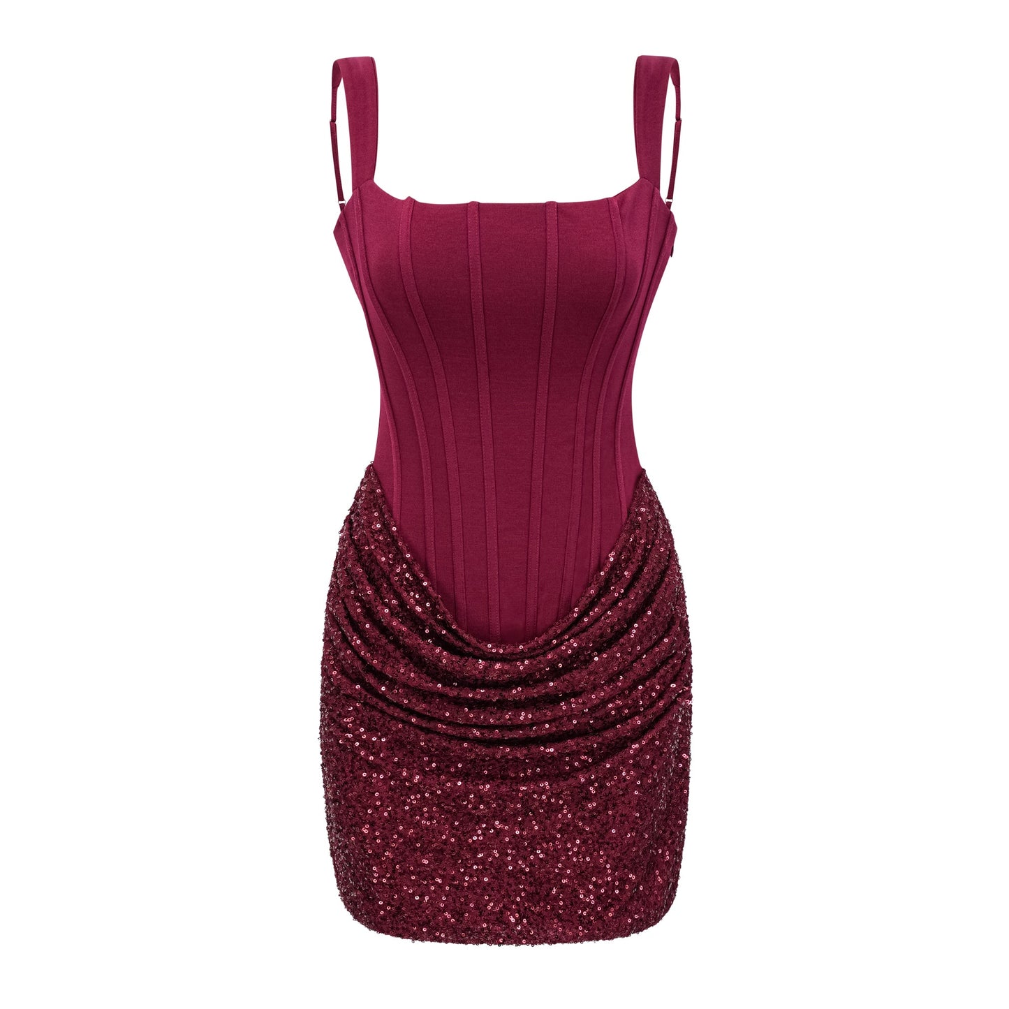 Paulette Red Embellished Ruched Bodycon Mini Dress