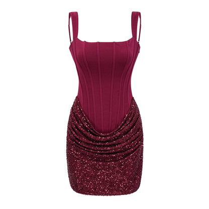 Paulette Red Embellished Ruched Bodycon Mini Dress