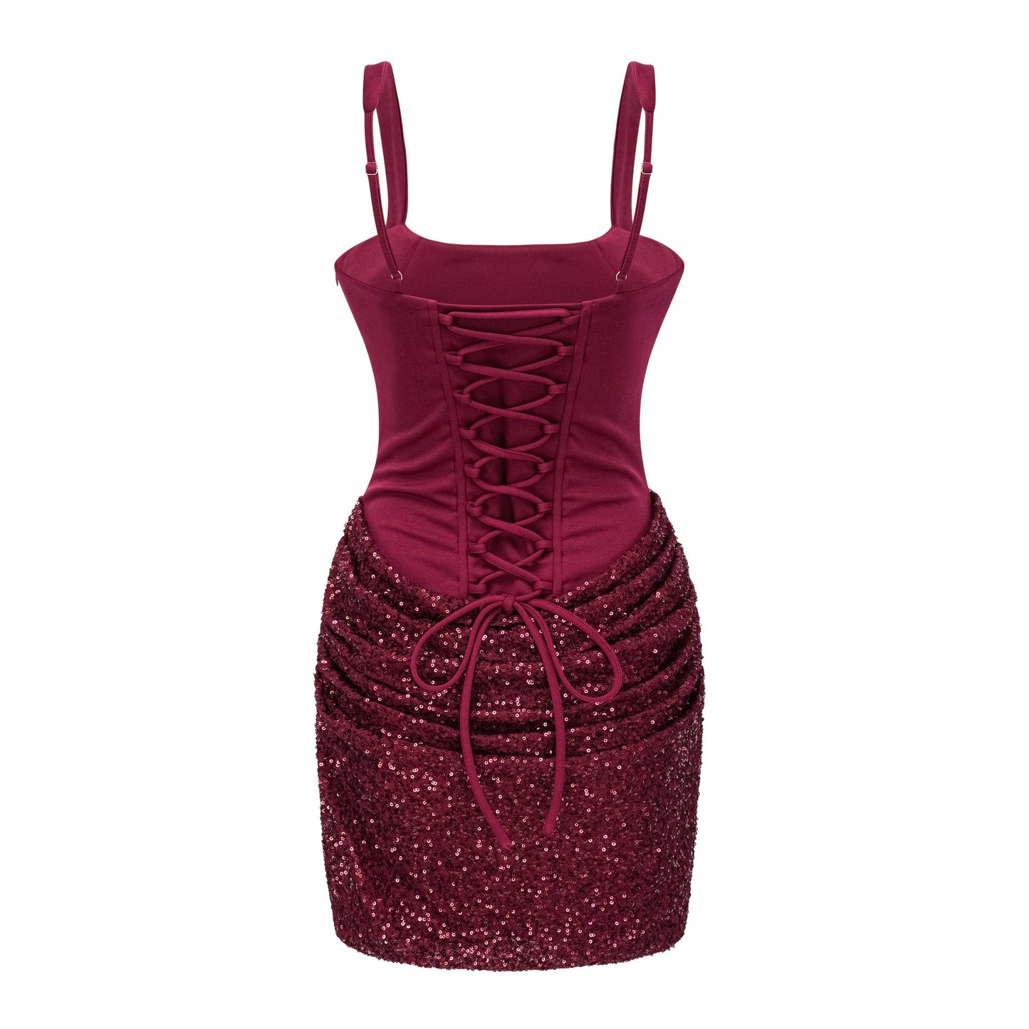 Paulette Red Embellished Ruched Bodycon Mini Dress