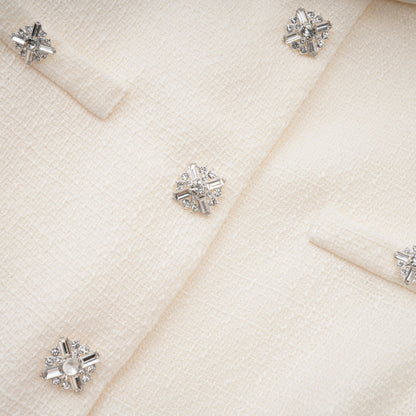Regina White Crystal Embellished Tweed Mini Dress