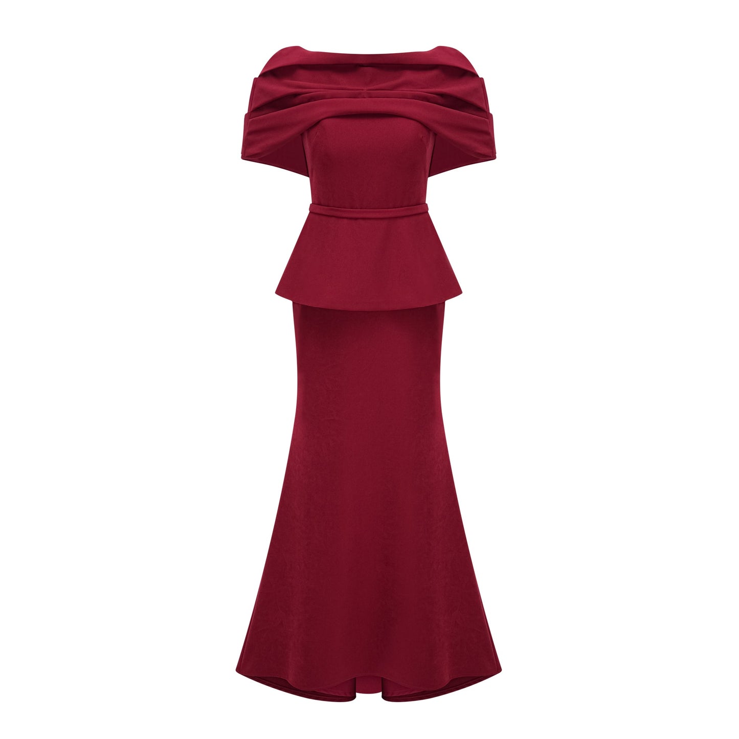 Lauren Red Ruched Shawl Detail Maxi Dress