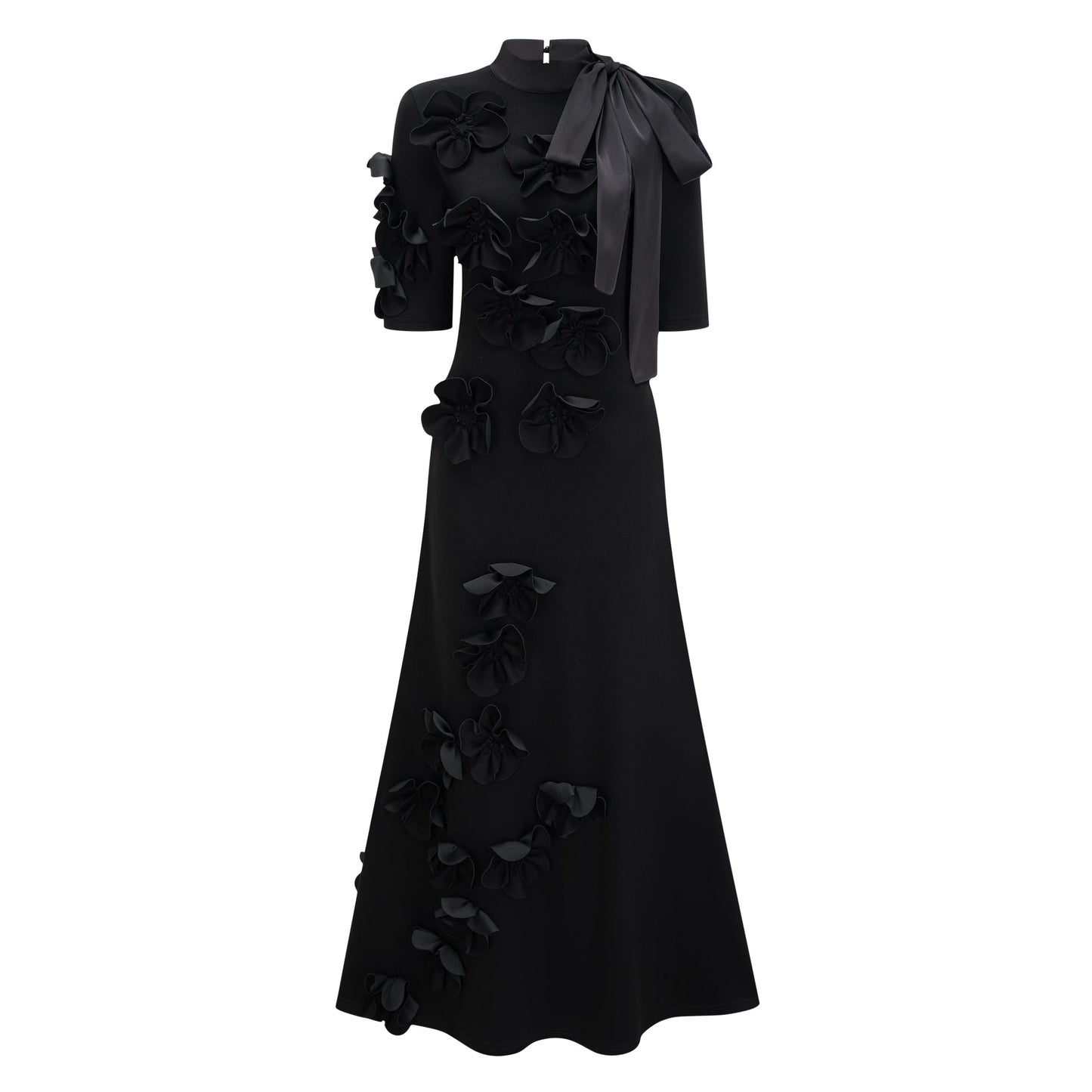 Isidora Black Bowknot Floral Appliqué Maxi Dress