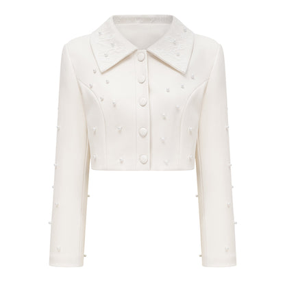 Maja White Faux Pearl Jacket & Pleated Skirt Set