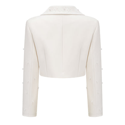 Maja White Faux Pearl Jacket & Pleated Skirt Set