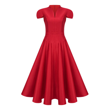 Aventin Red Godet Design Midi Dress