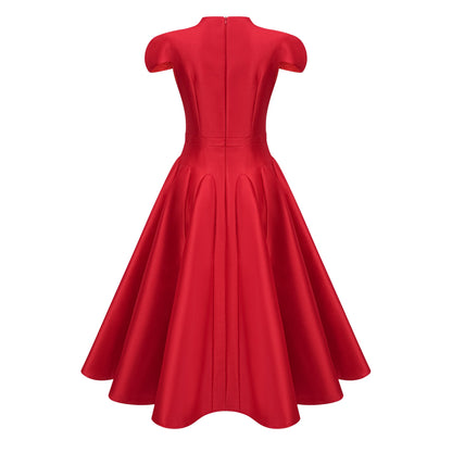 Aventin Red Godet Design Midi Dress