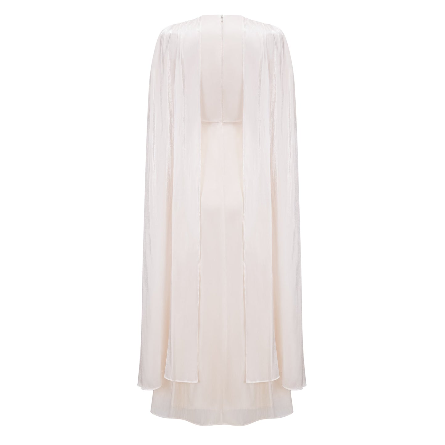 Hege Cream Glossy Ruched Cape Maxi Dress