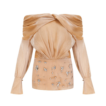 Adelina Gold Crystal-Embellished Paneled Mini Dress