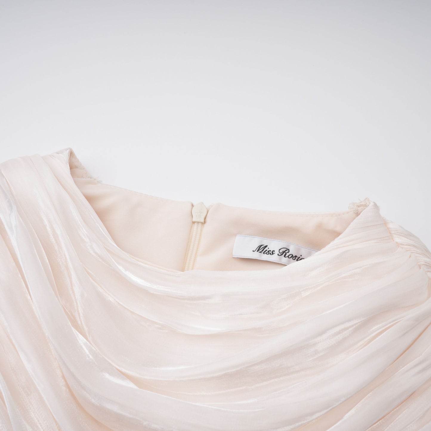 Hege Cream Glossy Ruched Cape Maxi Dress