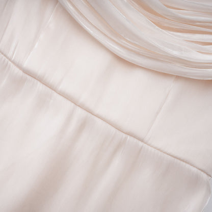 Hege Cream Glossy Ruched Cape Maxi Dress
