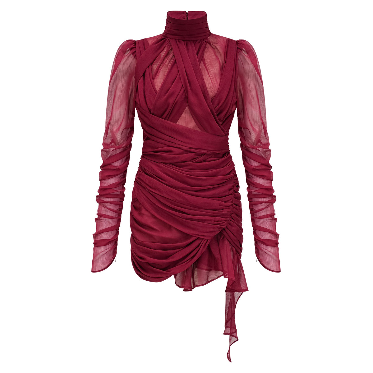 Théa Bordo Asimetrik Dantelli Mini Elbise