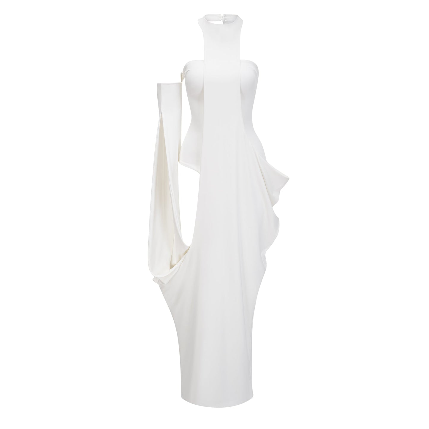 Elowen White Halter Neck Draped Maxi Dress