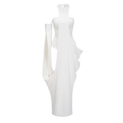 Elowen White Halter Neck Draped Maxi Dress