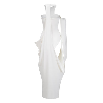 Elowen White Halter Neck Draped Maxi Dress