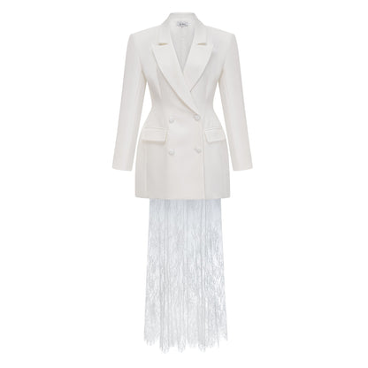 Adélise White Blazer & Lace Skirt Set