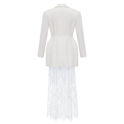 Adélise White Blazer & Lace Skirt Set