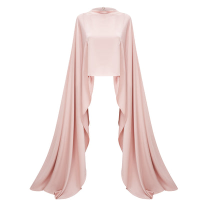 Everleigh Champagne Satin Top & Skirt Set With Cape Detail