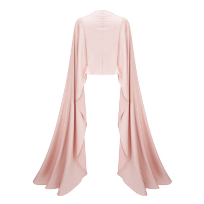 Everleigh Champagne Satin Top & Skirt Set With Cape Detail