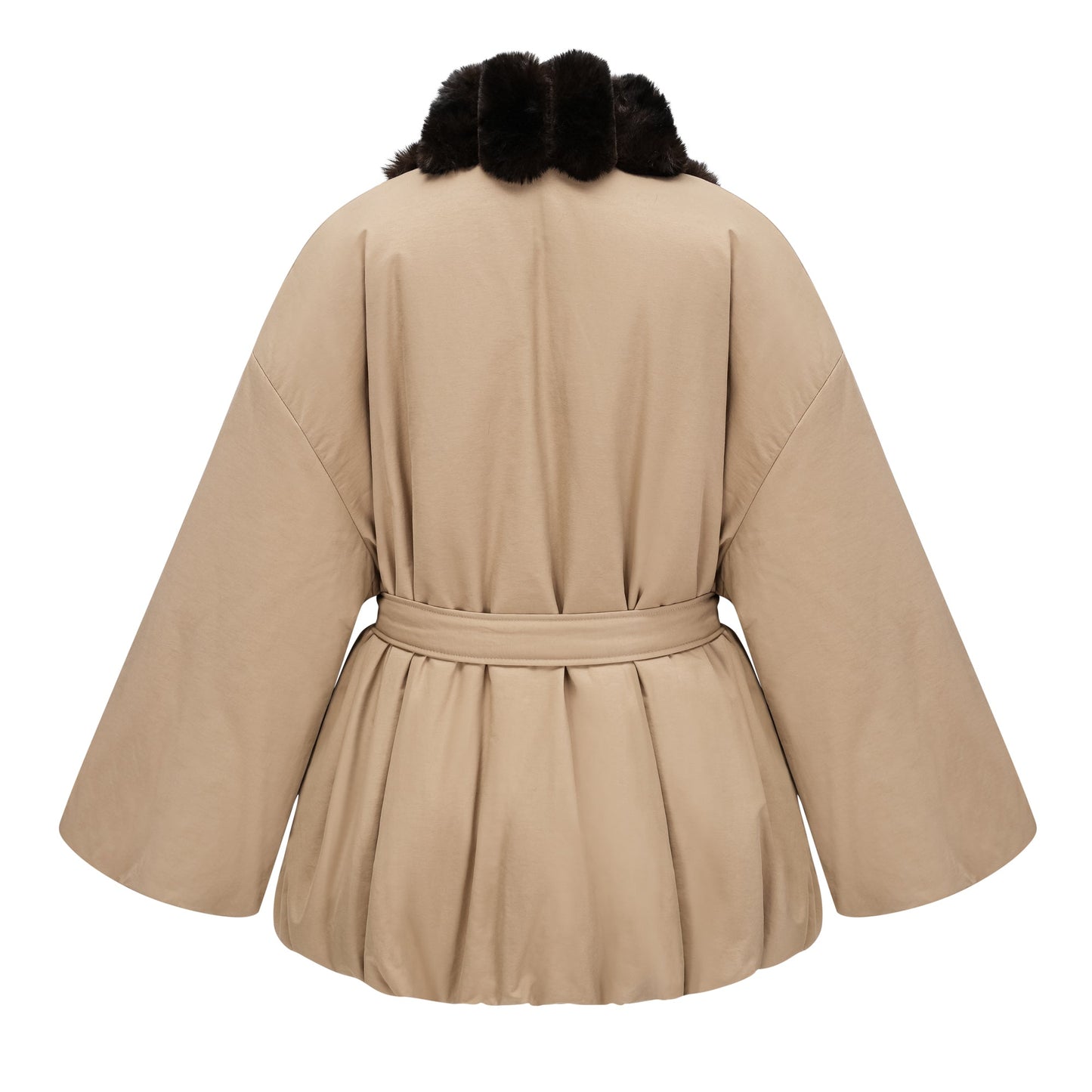 Ileana Khaki Fur Trim Bubble Down Jacket